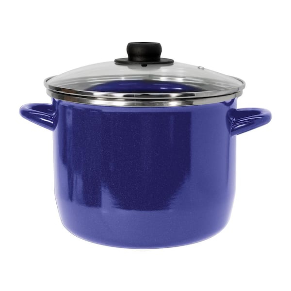 EKCO EOS 8 qt. Enamel on Steel Stock Pot in Blue with Lid