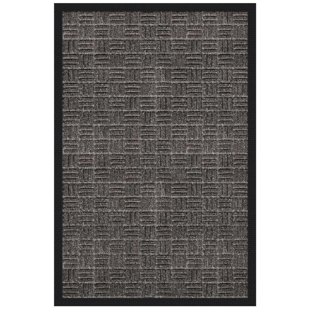 Charcoal Geometric Rubber Non-Slip Outdoor Entrance Rug