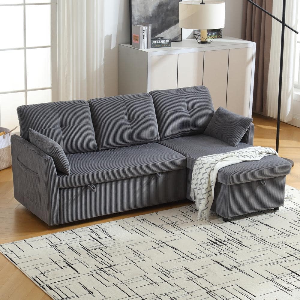 Reviews for HOMEFUN Modern Dark Grey Velvet Upholstered LShaped Pull