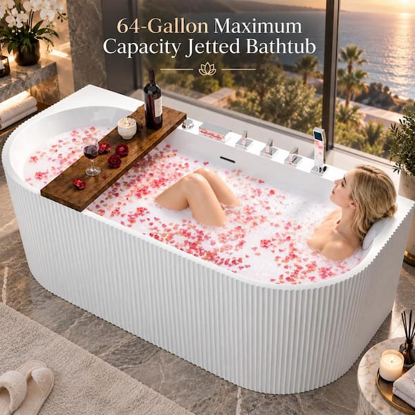 YULIKA 67 in. x 31.5 in. Freestanding Whirlpool Soaking Bathtub