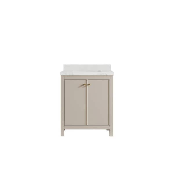 Willow Collections Chicago 30 in. Single Sink Freestanding Fine Grain Bath Vanity with Calacatta Nuvo Qt. Top Unassembled