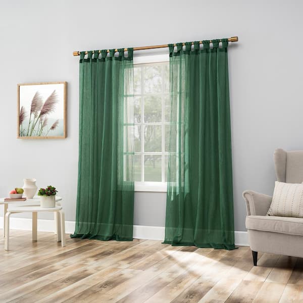 No. 918 Krista Holiday Twist Tab Evergreen Polyester 51 in. W x 96 in. L Tab Top Sheer Curtain (Single Panel)