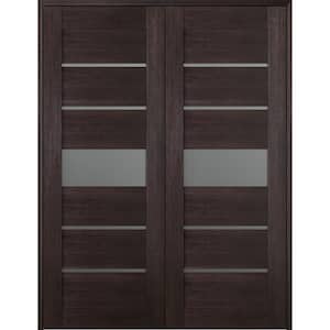 Vona 07-06 48 in. x 84 in. Both Active 5-Lite Frosted Glass Veralinga Oak Wood Composite Double Prehung French Door