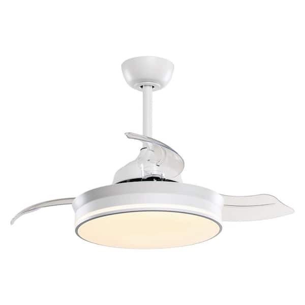 Parrot Uncle Ericksen 36 in. Indoor White Downrod Mount Retractable Chandelier Ceiling Fan with Light Kit and Remote