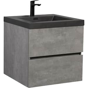 19.75 in. D x 24 in. W x 22.5 in. H Single Sink Floating Bath Vanity in Gray with Black Quartz Sand Top Basin