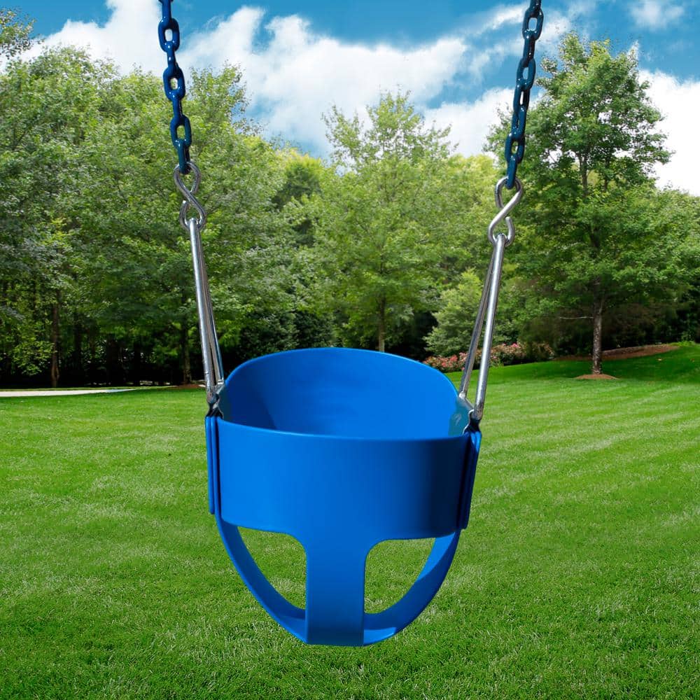 Blue Full Bucket Toddler Swing with Coated Chains