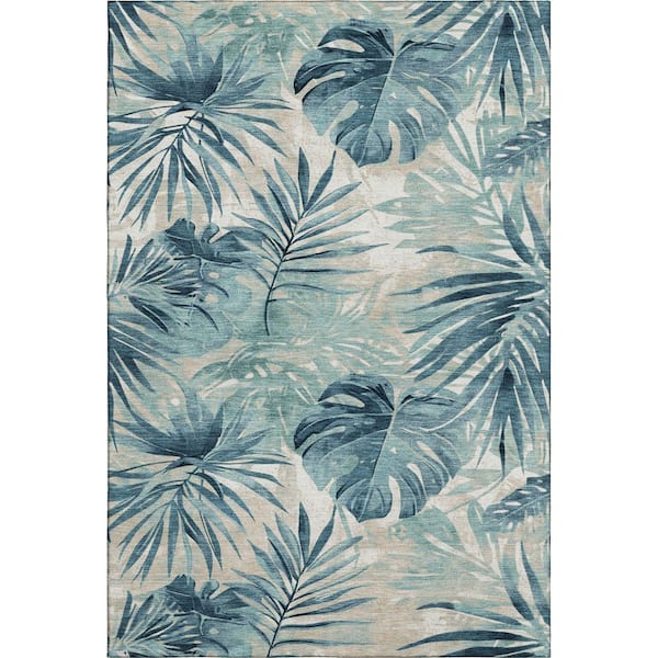 Mayfield Premium Machine Washable Abstract AMF1886 Teal 8 ft. x 10 ft. Area Rug