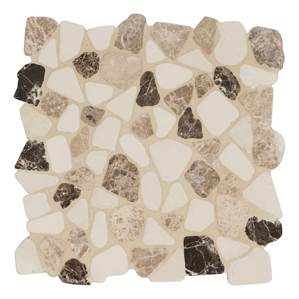 MSI Take Home Sample - Mix Marble Pebbles 4 in. x 4 in. Textured Marble Mesh-Mounted Mosaic Tile