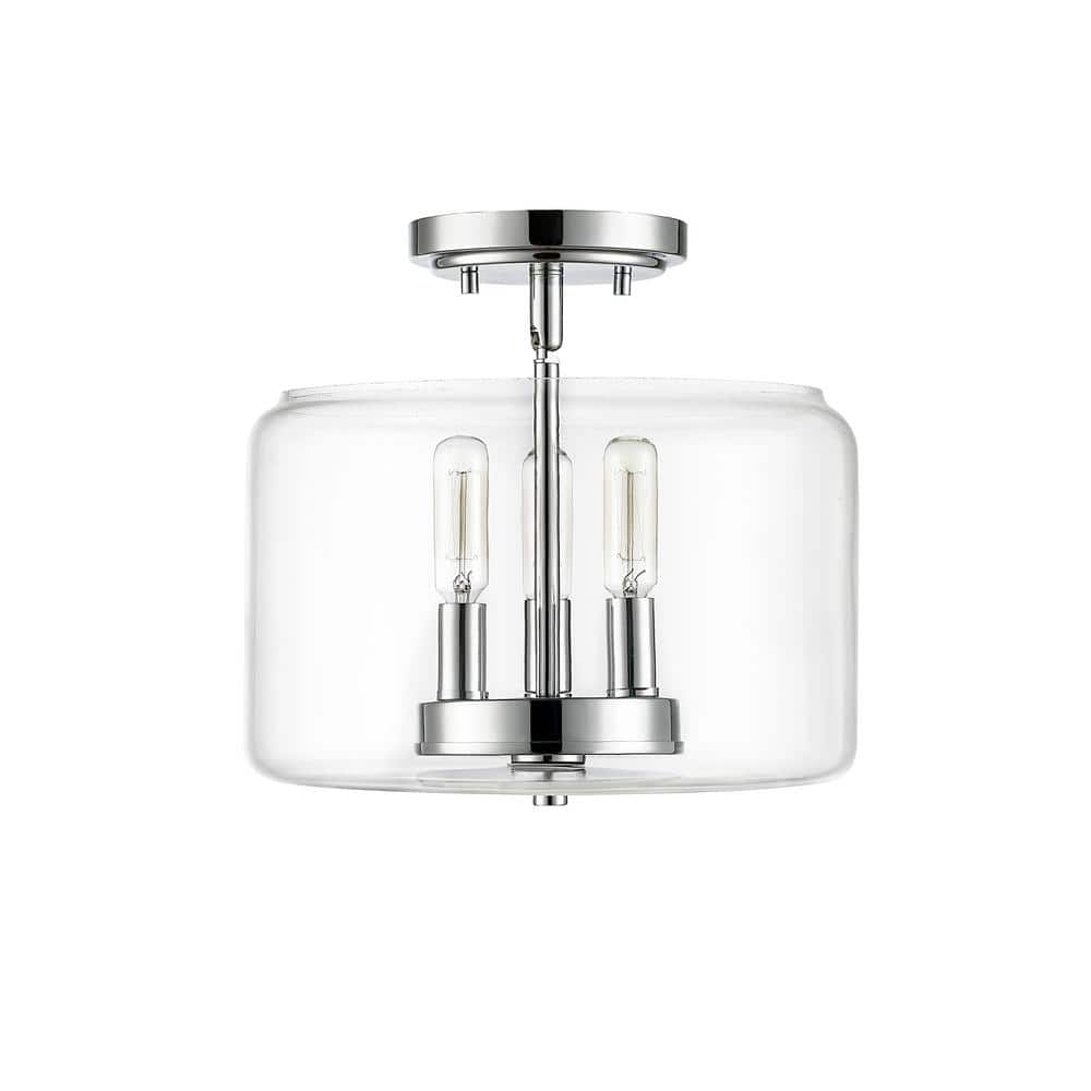 Asheville Chrome and Glass 3-Light Semi-Flush Mount