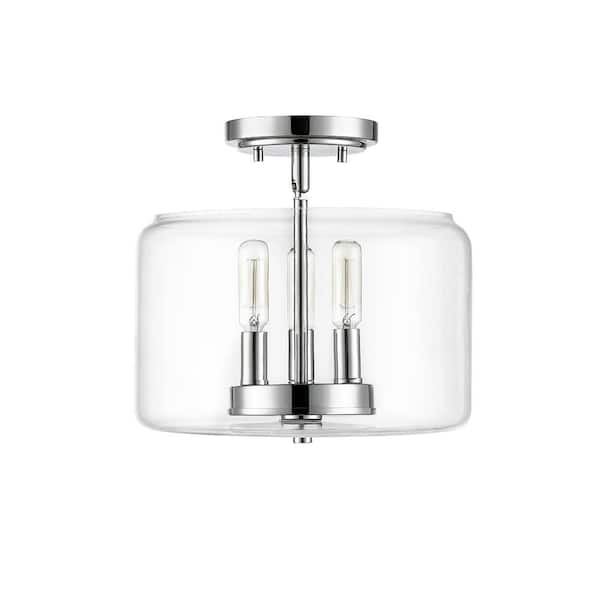 Millennium Lighting Asheville 11 in. 3-Light Chrome Semi-Flush with Clear Glass