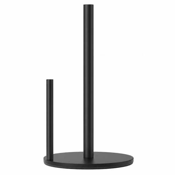 Free Standing Black Stainless Steel Paper Towel Holder, Countertop Roll Organizer with Weighted Base, in Black
