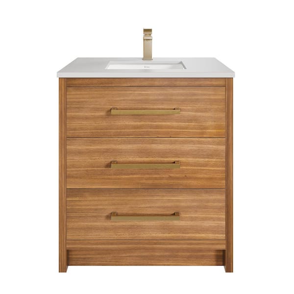 Curio 30 in. Single Sink Walnut Bath Vanity with White Carrara Quartz Top (Assembled)