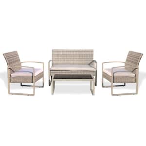 3-Piece Metal Frame Rectangle Table Outdoor Dining Set without Cushions