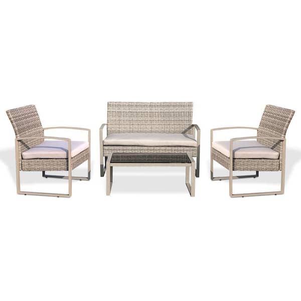 SereneLife 3-Piece Metal Frame Rectangle Table Outdoor Dining Set without Cushions