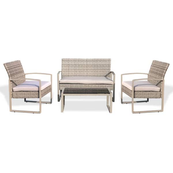 SereneLife 3-Piece Metal Frame Rectangle Table Outdoor Dining Set without Cushions