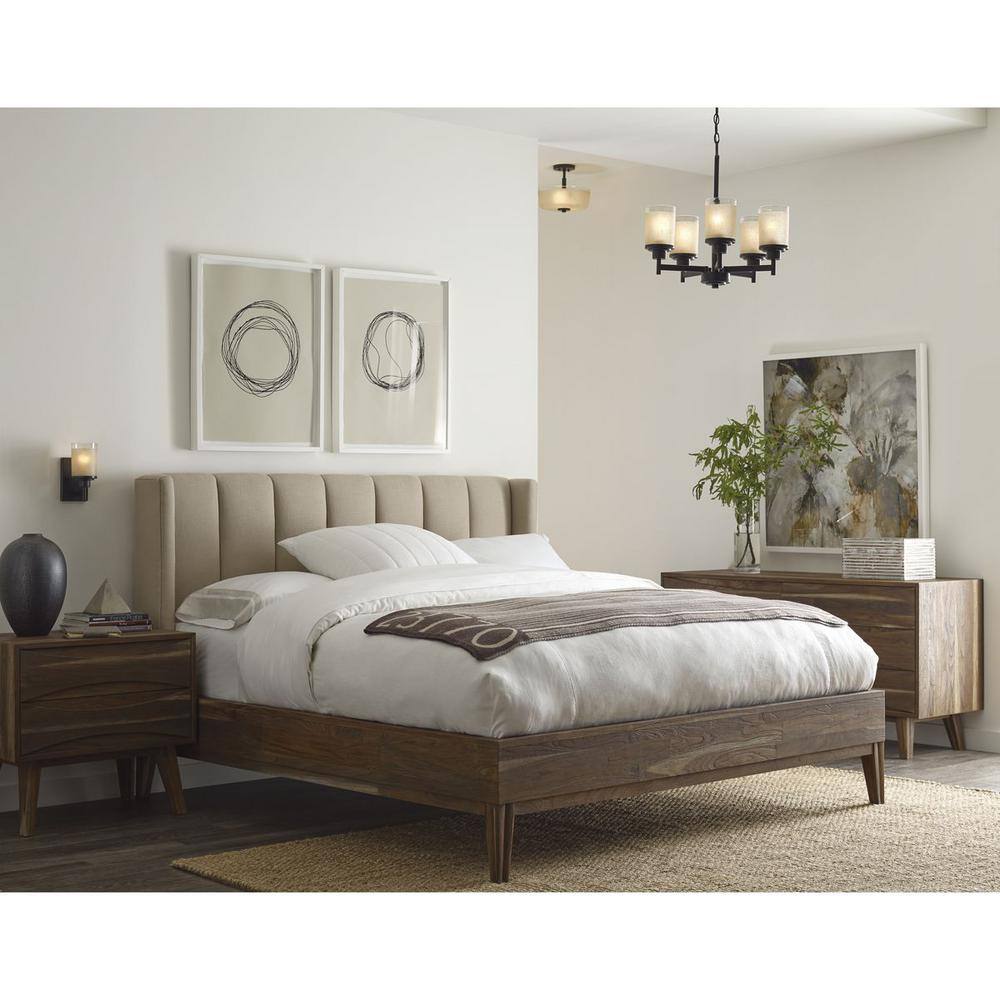 Antique Bronze Semi-Flush Light with White Linen Glass Shade