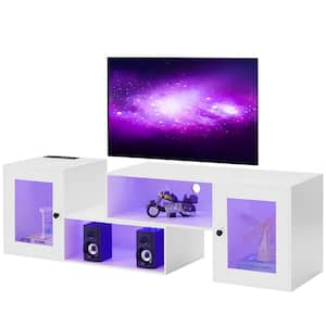 Deformable TV Stand with LED Strip and Power Outlet TV Console up to 70 in. Television 23+4 Flashing Options White