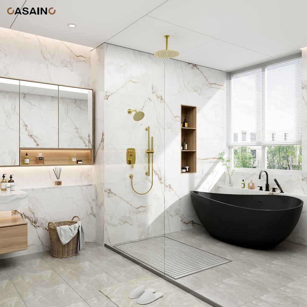 Brushed Gold Dual Showerhead System with Digital Display