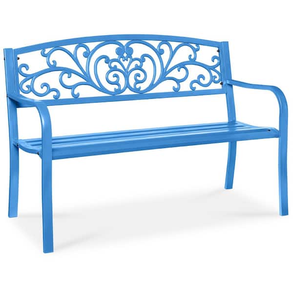 Best Choice Products 3-Person Ocean Blue Metal Outdoor Bench