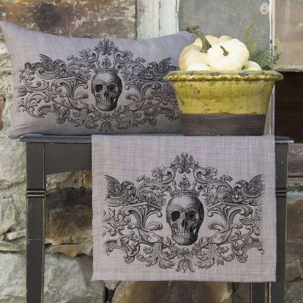 Heritage Lace Gothic Gray Graphic Polyester 12 in. x 20 in. Throw Pillow