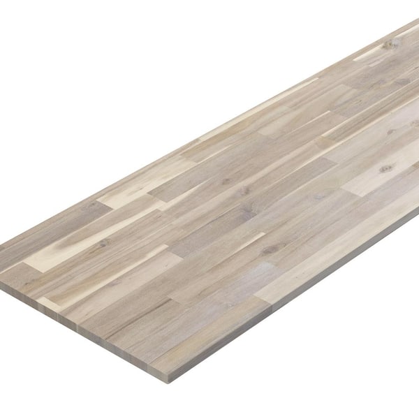 Interbuild 8 ft. L x 25 in. D, Acacia Butcher Block Standard Countertop in Organic White with Square Edge