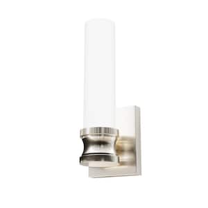Lenlock 1-Light Brushed Nickel Wall Sconce with Cased White Glass Shade
