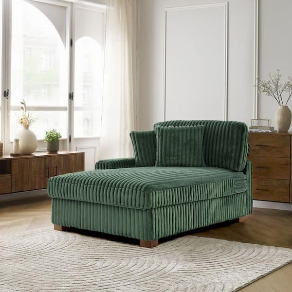 Green Faux Rabbit Fur Polyester Left Arm Facing Sectional Chaise Lounge with Wood Legs(Set of 1)