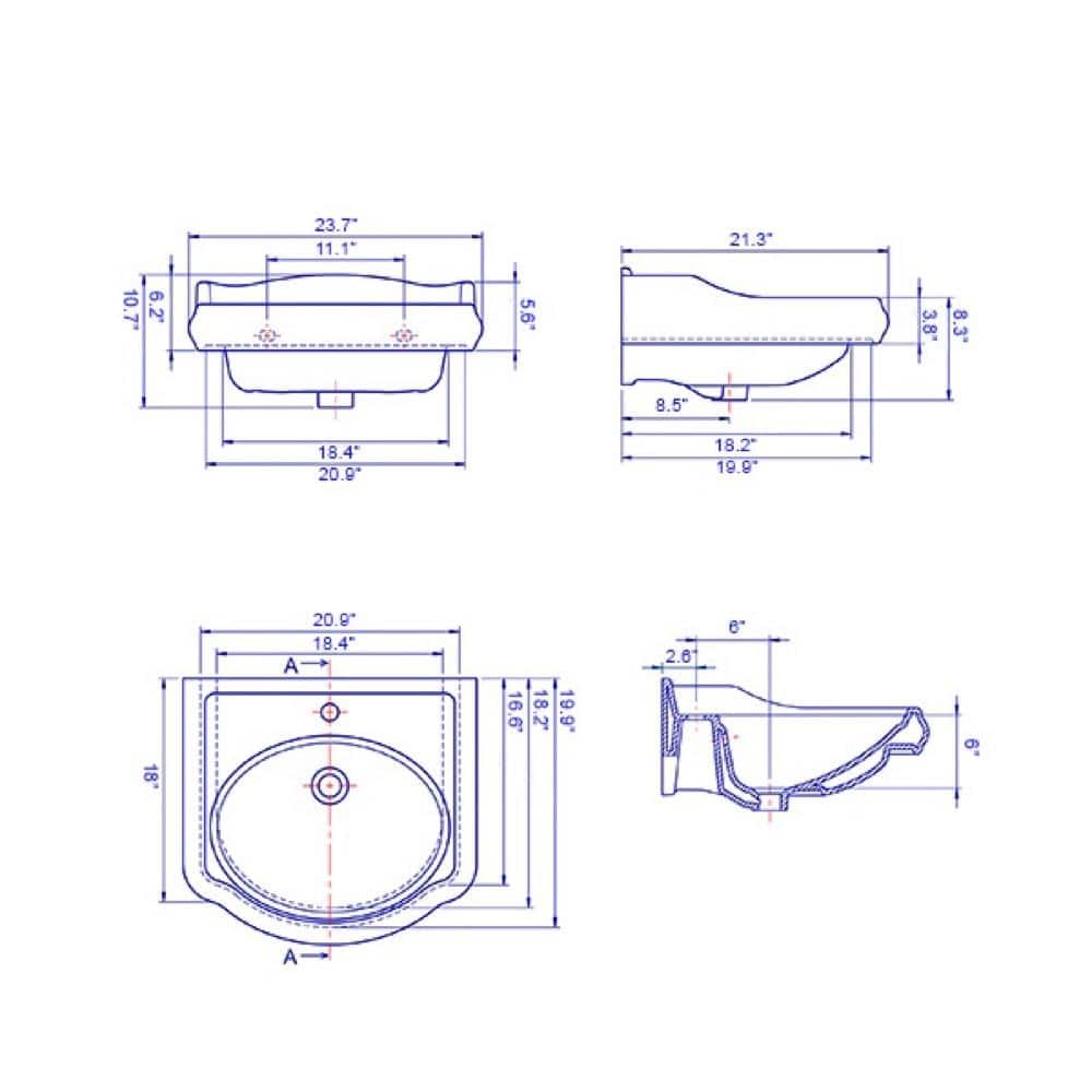 Classic White Ceramic Wall-Mount Bathroom Sink with Overflow
