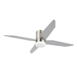 52 in. Indoor Low Profile LED Indoor Brushed Nickel Ceiling Fan with Light Kit and Remote Control