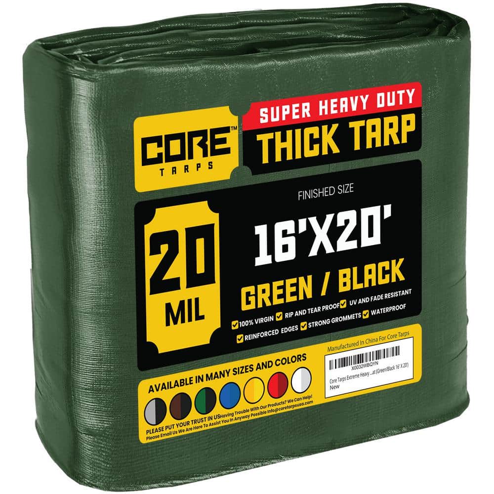 Core Tarps 16 Ft X 20 Ft Green And Black Polyethylene Heavy Duty 20