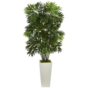 49 in. Mini Bamboo Palm Artificial Pant in White Tower Planter