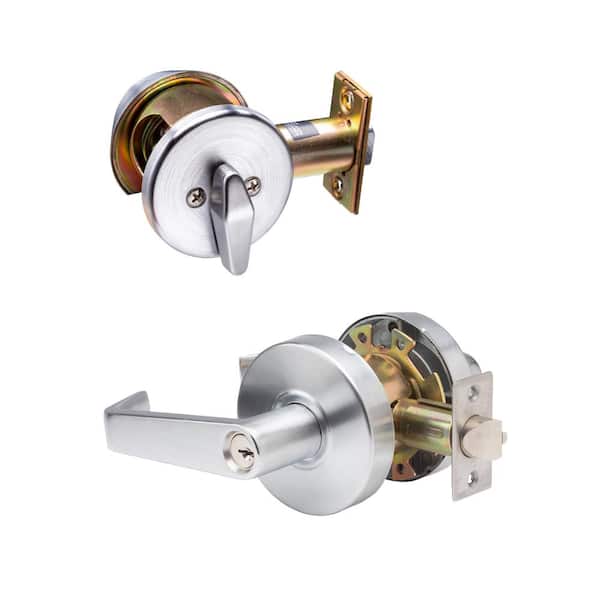 Taco LSV Saturn Brushed Chrome Grade 2 Commercial Cylindrical Entry Door Handle with 700 Series Single Cylinder Deadbolt Pack