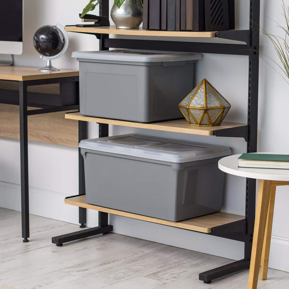 Gray Plastic Hanging File Storage Box with Split Lid