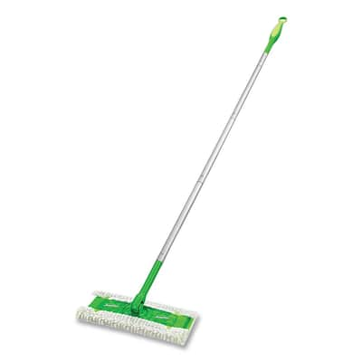 Red and White Microfiber Flat Mop and Bucket System with Broom