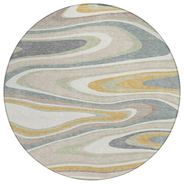 Chantille Machine Washable Indoor/Outdoor Abstract ACN2494 Ivory 8 ft. x 8 ft. Round Rug