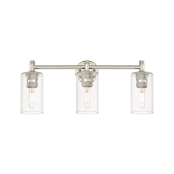 Innovations Crown Point 23.88 in. 3-Light Polished Nickel Vanity Light with Glass Shade