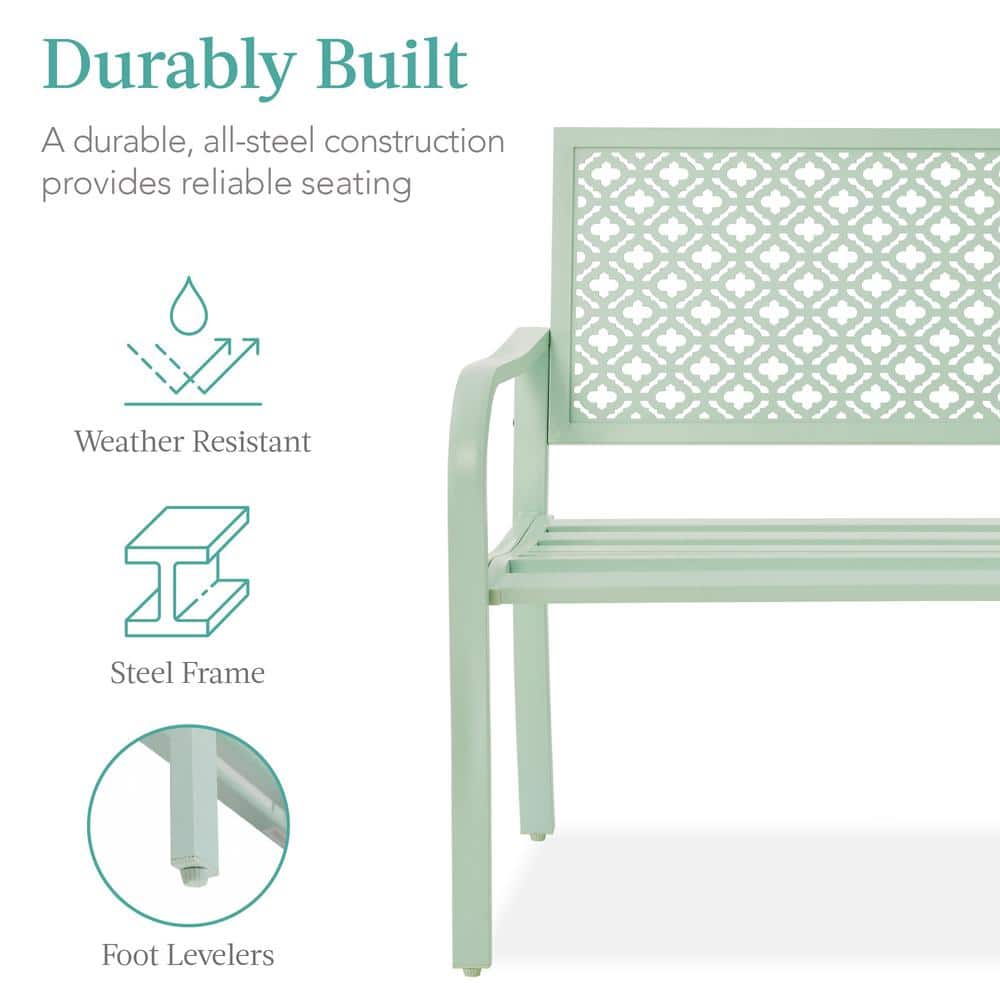 Mint Green Geometric Steel Outdoor Garden Bench