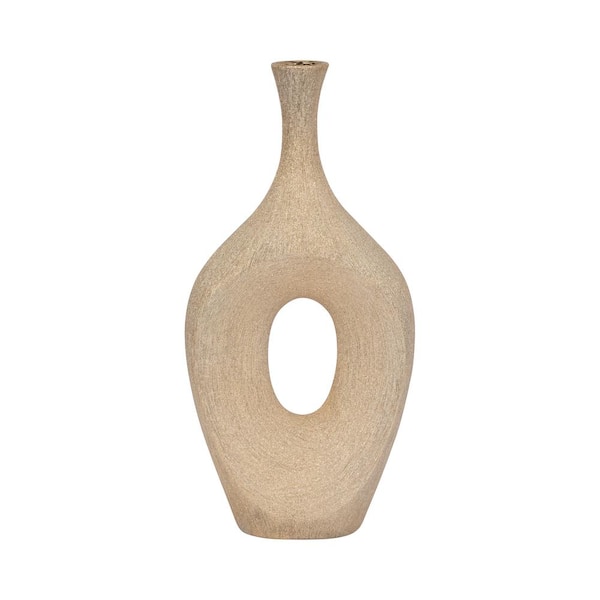 Liv & Skye 19 in. Beige Stoneware Oval Decorative Vase