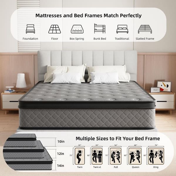King Medium Hybrid Memory Foam 14 in. Pillow Top Motion Isolation Individual Pocket Spring Mattress