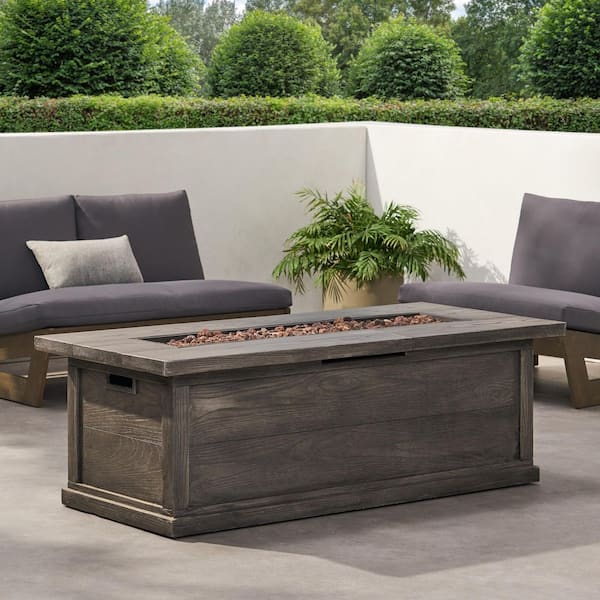 Gray 56 in. Rectangular Outdoor Concrete Propane Fire Pit Table, All-Weather 50,000 BTU Fire Pit with Cover for Patio