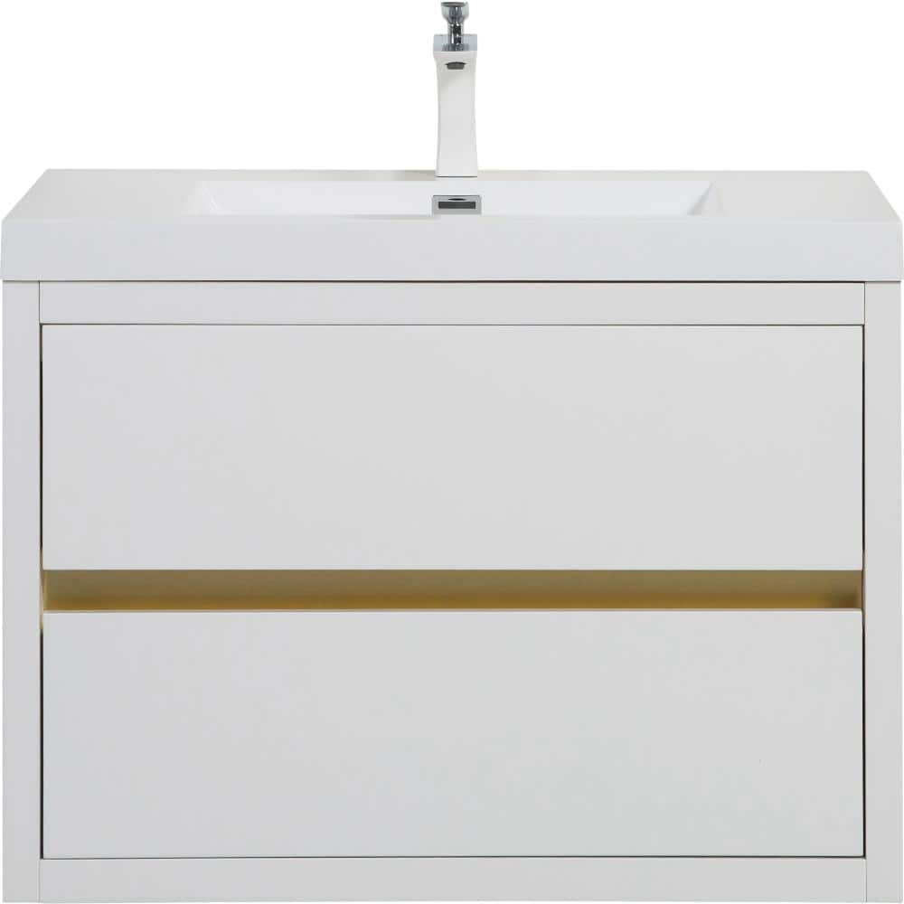 36 in. W Single Sink Wall-Mounted Floating Bath Vanity Storage Cabinet in Glossy White with White Stone Resin Top price history on PriceWatchPro