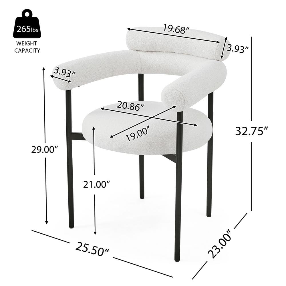 White Upholstered Metal Arm Chair with Slat Back