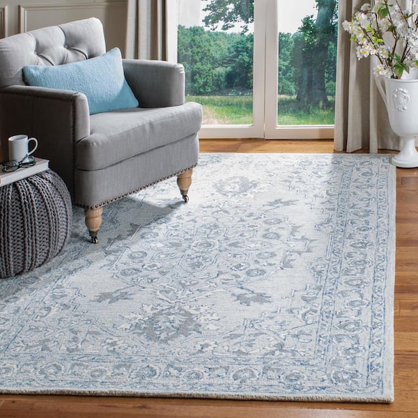 Micro-Loop Light Blue/Ivory 8 ft. x 10 ft. Border Area Rug