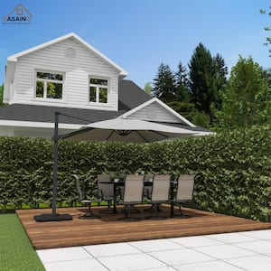 10 ft. Cantilever Tilt Patio Umbrella Heavy-duty Outdoor Square Double Top Umbrella in Gray with Stand