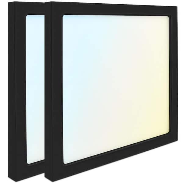 LUXRITE 9 in. Black Modern Square LED Flush Mount Ceiling Light Integrated 18-Watt 1250LM 5CCT 2700K to 5000K Dimmable (2-Pack)