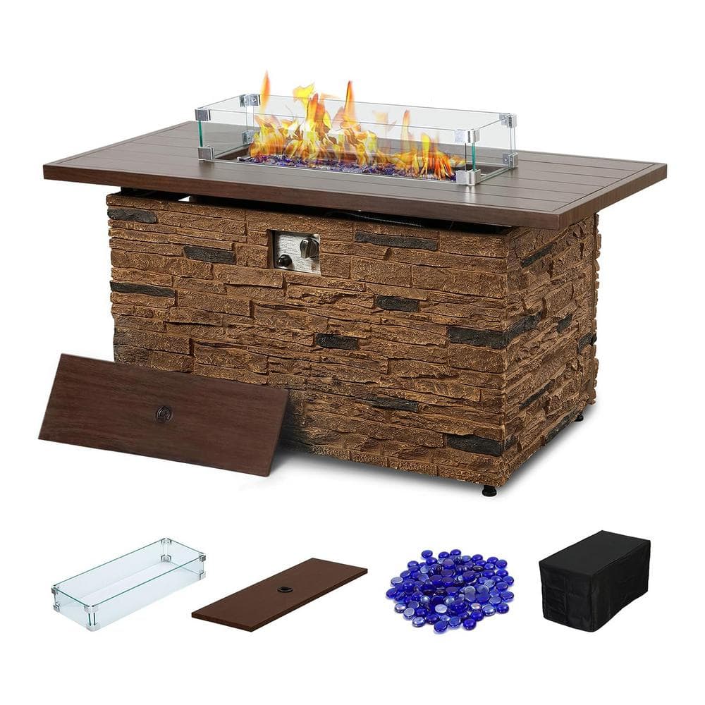 INNUMIA 43 in. Propane Fire Pit Table Outdoor Stone Firepit Table