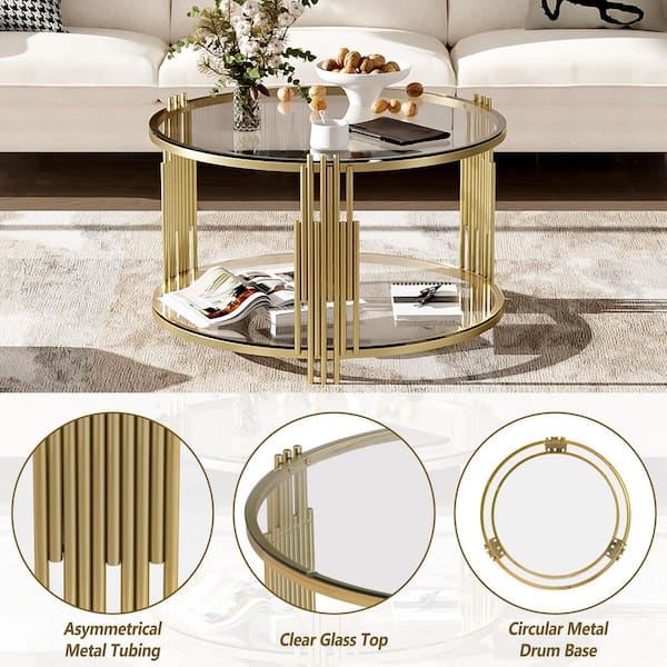 Sudzendf 31.5 in. Transparent Round Tempered Glass Coffee