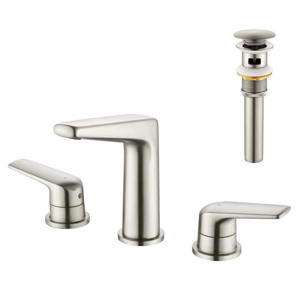 8 in. Widespread Double Handle Bathroom Sink Faucet with Pop-Up Drain Kit Modern Brass 3 Holes Basin Taps Brushed Nickel price history on PriceWatchPro