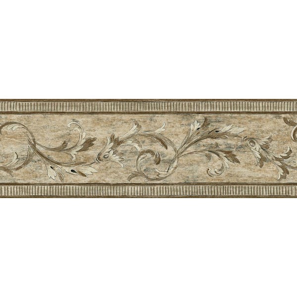 The Wallpaper Company 7 in. x 15 ft. Brown Architectural Scroll Border