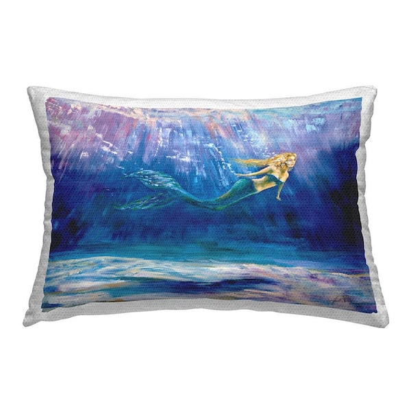Mermaid Underwater Scene Blue Rectangular Outdoor Throw Pillow